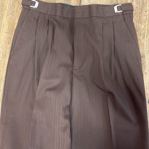 Men's and Boy's Chocolate Brown Formal Wedding Wool Adjustable Waist Pants - Picture 3 of 8